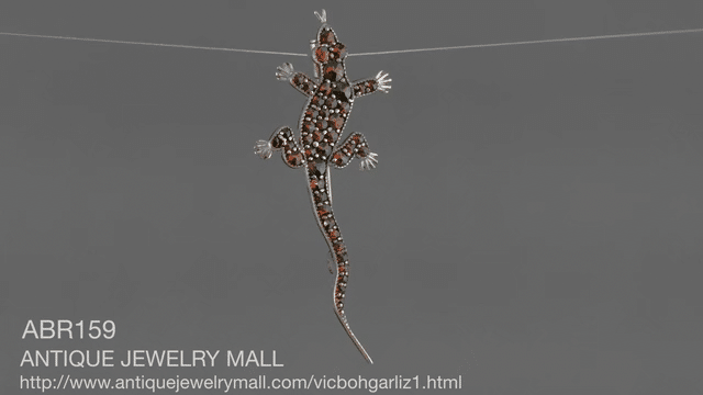 Victorian Bohemian Garnet Lizard Brooch in Antiqued Sterling Silver - Item: ABR159 - Image: 5