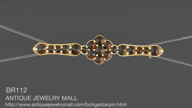 Bohemian Garnet Floral Bar Pin in Yellow Gold Vermeil Over Sterling Silver - Item: BR112 - Image: 3