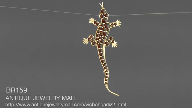 Victorian Bohemian Garnet Lizard Brooch in Sterling Silver with Yellow Gold Vermeil - Item: BR159 - Image: 3