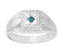 Mens Tiered Art Deco Blue Diamond Ring in 14 Karat White Gold