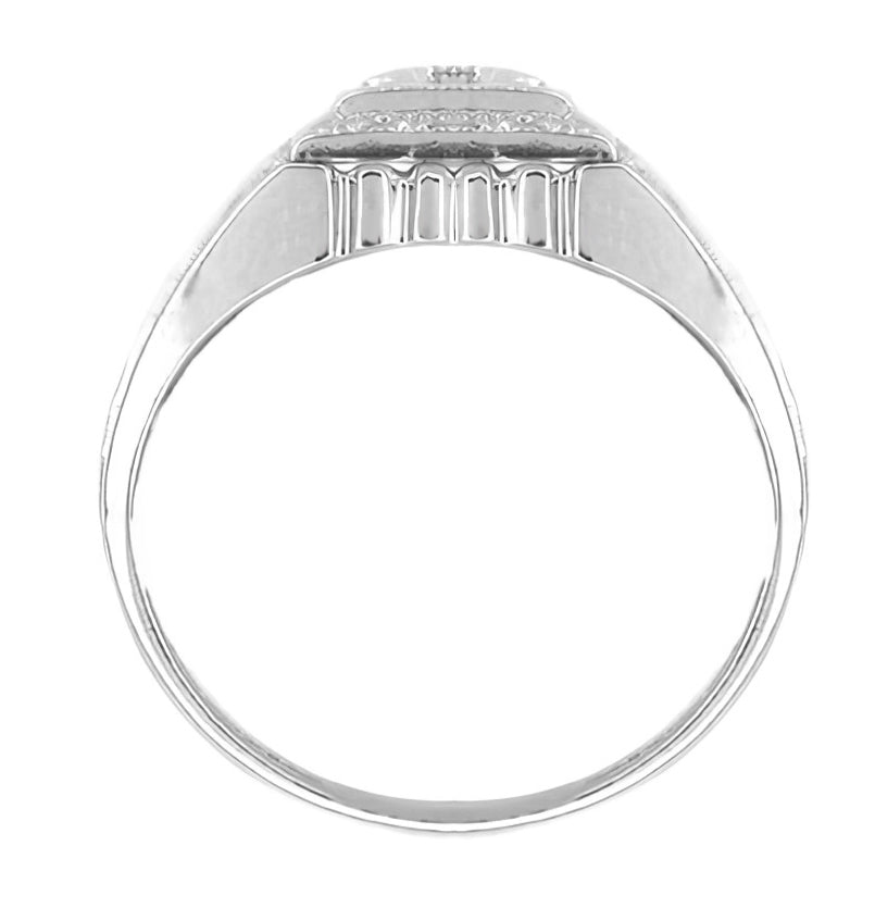 Mens Tiered Art Deco Blue Diamond Ring in 14 Karat White Gold - Item: MR118BD - Image: 2