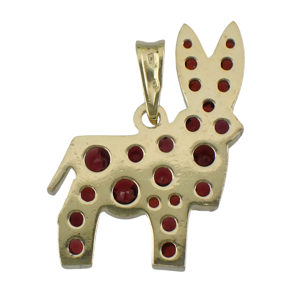 Bohemian Red Garnet Donkey Pendant in Sterling Silver with Yellow Gold Vermeil - Natural Pyrope Garnets - Item: C791 - Image: 2