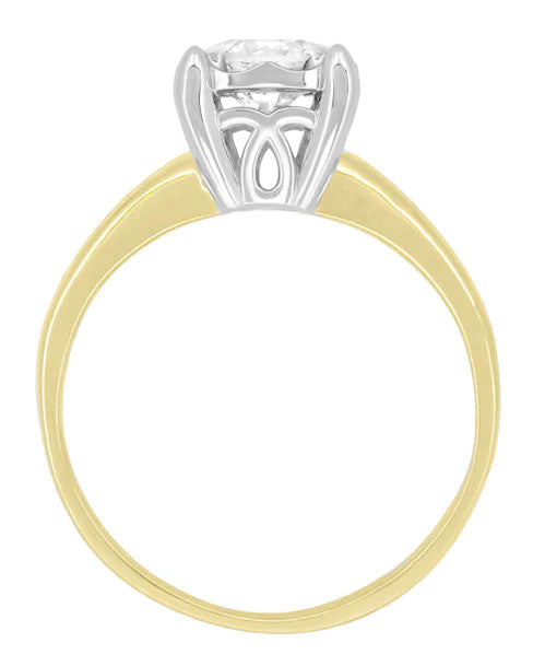 1950's Mixed Metals Illusion Solitaire Vintage Style 0.61 Carat Diamond Engagement Ring in 14 Karat Two Tone Yellow & White Gold - Item: R1200 - Image: 4