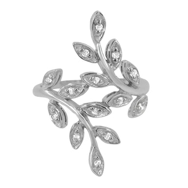 1970's Vintage Free Form Open Concept Diamond Leaves Ring in 14K White Gold - R790