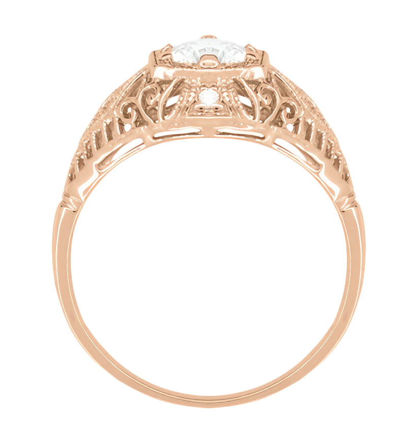Rose Gold Edwardian Scroll Dome Filigree Diamond Engagement Ring - Item: R139RD-LC - Image: 2
