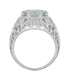 Art Deco 4.5 Carat Prasiolite ( Green Amethyst ) Filigree Dome Ring with Side Diamonds in 14 Karat White Gold