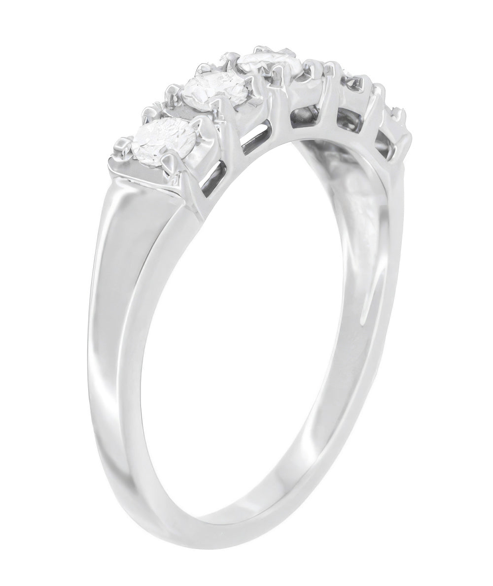 1950's Mid Century Modern Straightline 5 Diamond Platinum Wedding Ring - 0.50 Carat T.D.W. - Item: WR728P-LC - Image: 2
