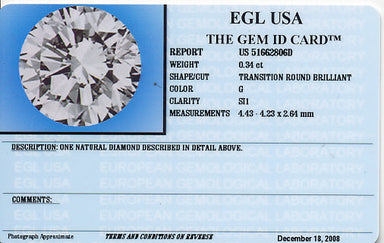 0.34 Carat Loose Vintage Transitional Round Brilliant Cut Diamond G Color SI1 Clarity - alternate view