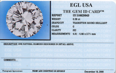 0.38 Carat Loose Vintage Transitional Round Brilliant Cut Diamond G Color SI2 Clarity - alternate view