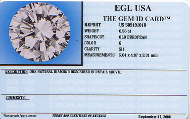 0.56 Carat Loose Old European Cut Diamond G Color SI1 Clarity - alternate view