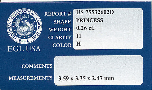 0.26 Carat Princess Cut Diamond H Color I1 Clarity with EGL USA Report - Item: D101 - Image: 2