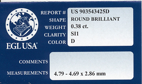 0.38 Carat D Color SI1 Clarity EGL USA Certified | Natural Loose Round Diamond - Item: D388 - Image: 2