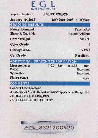 0.50 Carat I Color VVS2 Clarity Loose Diamond | EGL Certified | Hearts and Arrows Ideal Cut - alternate view