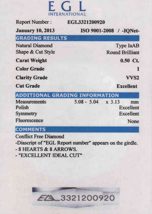 0.50 Carat I Color VVS2 Clarity Loose Diamond | EGL Certified | Hearts and Arrows Ideal Cut - Item: D577 - Image: 2