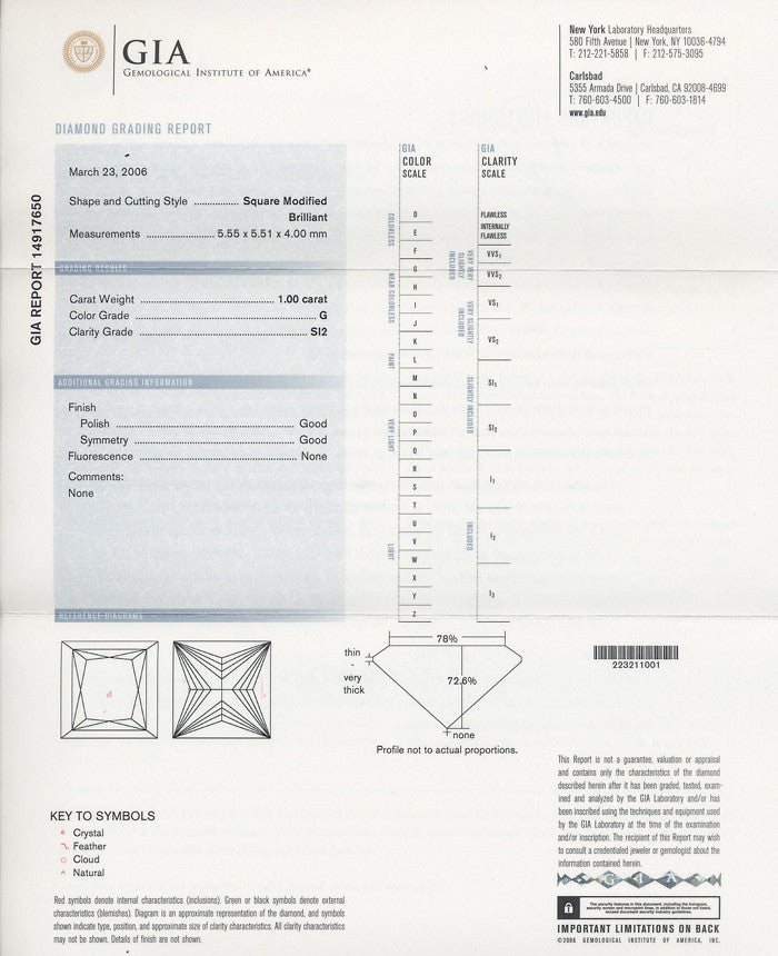 Loose 1.00 Carat Princess Cut Diamond G Color SI2 Clarity GIA Report | Perfect Square with 1.00 L/W Ratio | Natural - Item: D112 - Image: 2