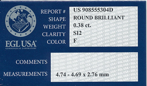 0.38 Carat F Color SI2 Clarity Loose Diamond EGL USA Certificate | Good Symmetry - Item: D568 - Image: 2