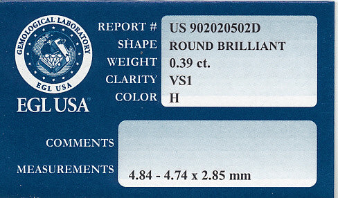 0.39 Carat H Color Diamond VS1 Clarity | EGL USA Certified | Good Cut & Symmetry - Item: D336 - Image: 2