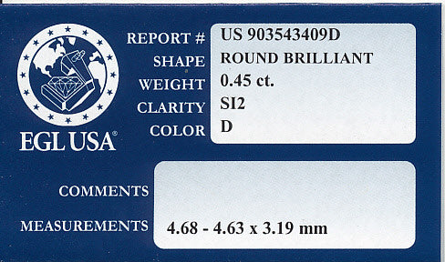 0.45 Carat Loose Round Brilliant Diamond | D Color SI2 Clarity | EGL USA Certificate - Item: D399 - Image: 2