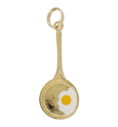 Enameled Egg in A Frying Pan Vintage Charm in 14 Karat Yellow Gold - C217
