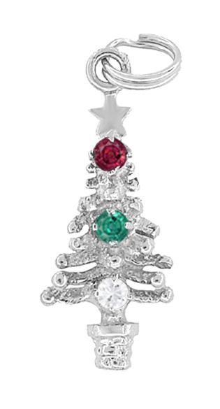 Gem Set Christmas Tree Charm in 14 Karat Gold - With Natural Ruby, Emerald, & White Sapphire Stones - alternate view