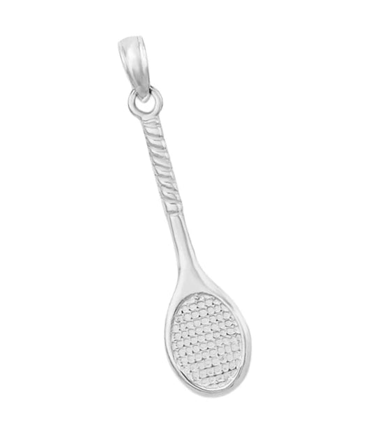 White Gold Tennis Racket Charm Pendant Jewelry - Solid 14K Gold Wood Tennis Racket - C397W