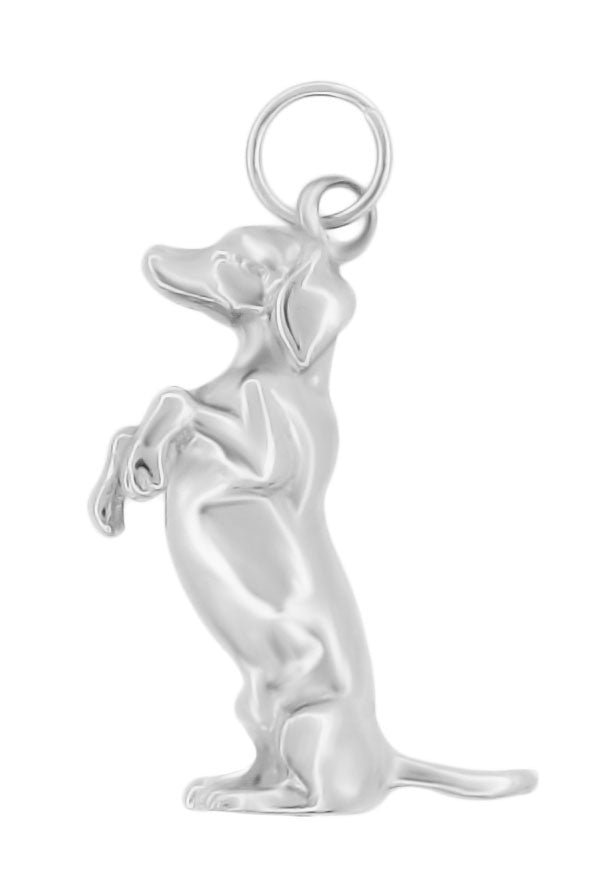Dachshund Pendant - Solid White Gold - Large Standing Dachshund Charm on Hind Legs - C467