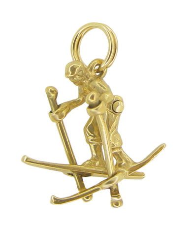 VIntage Skier Charm Pendant with Movable Legs and Poles in Solid 14K Yellow Gold - C475