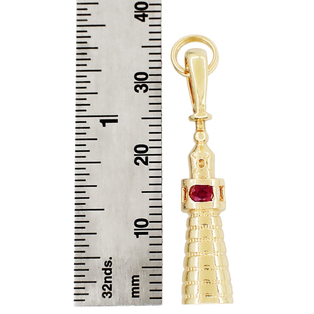 Vintage Lighthouse Charm Pendant with Ruby in 14 Karat Yellow Gold - Item: C554 - Image: 3