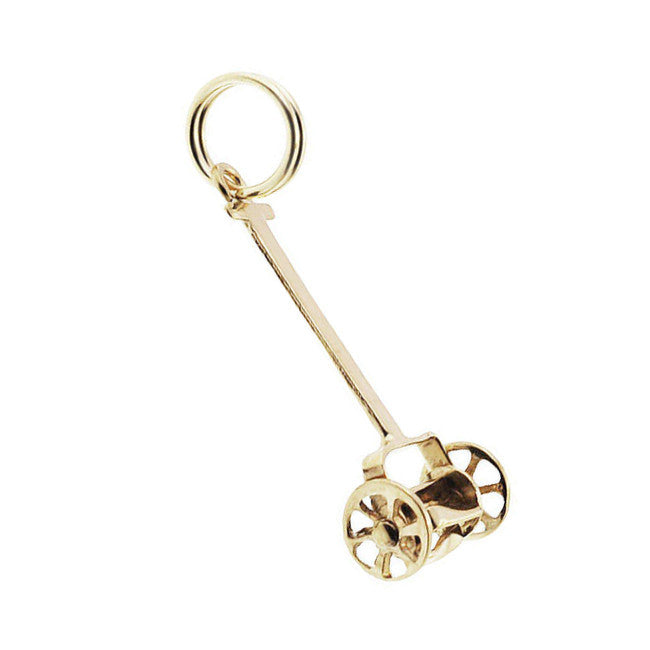 Vintage Push Lawn Mower Charm in 10K Gold With Movable Wheels