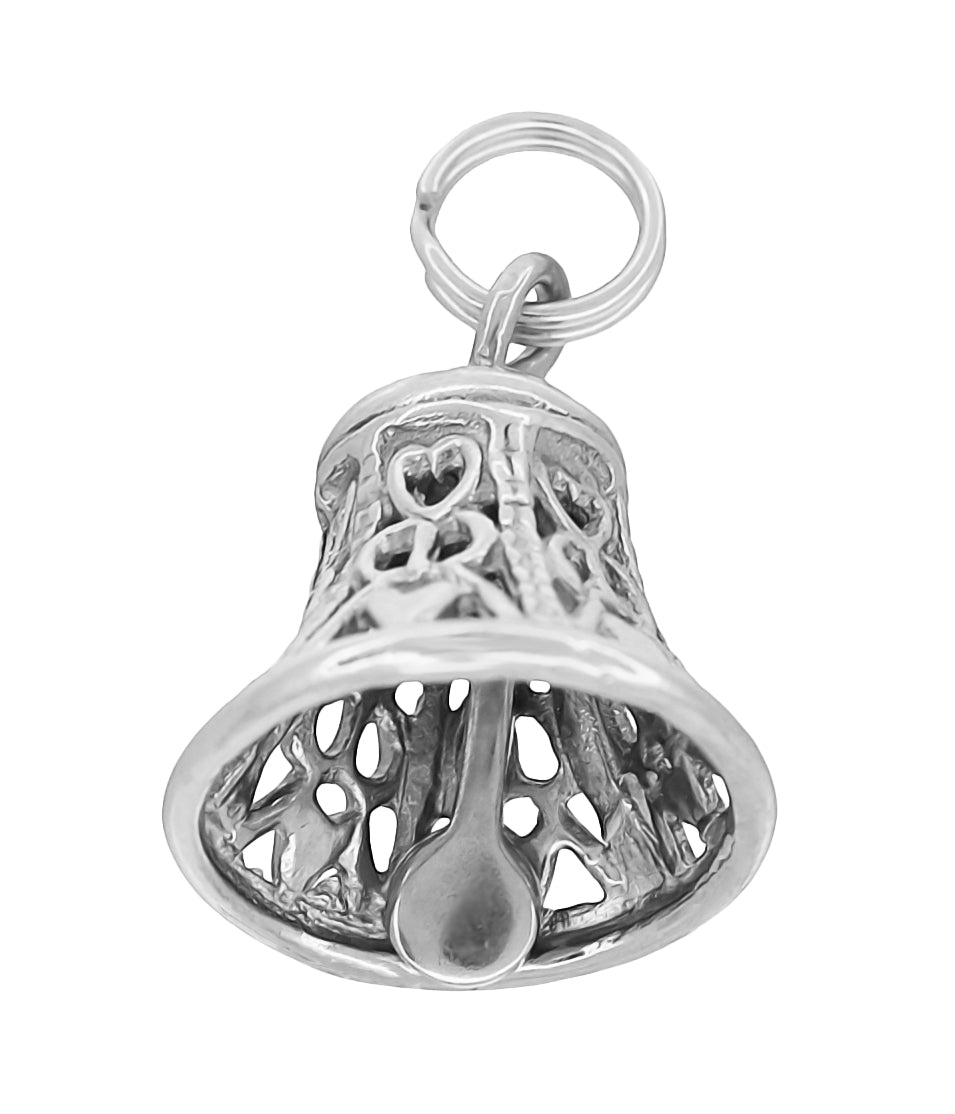 Filigree Hearts Ringing Bell Pendant Movable Charm in 14 Karat Yellow or White Gold - Item: C769 - Image: 4