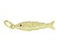 Vintage Movable Wrigging Fish Charm in Yellow Gold - with AMETHYST Eyes - C780-AM