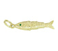 Vintage Movable Wrigging Fish Charm in Yellow Gold - with EMERALD Eyes - C780-EM