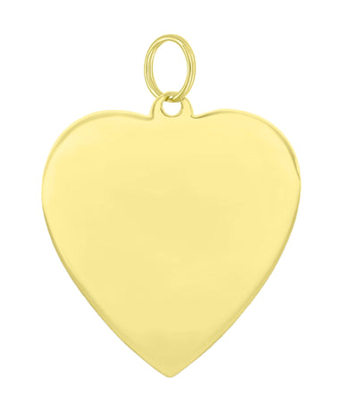 1960's Style Large Flat Engravable Heart Pendant Medallion in 14 Karat Yellow, White or Rose Gold