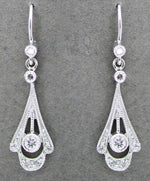 Vintage Inspired 1920's Art Deco 18 Karat White Gold and Diamond Drop Earrings