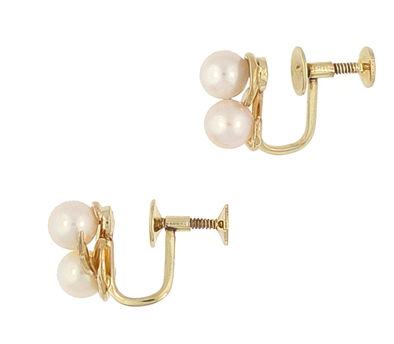Vintage Mikimoto Pearl Earrings in 14 Karat Yellow Gold - Item: E159 - Image: 3
