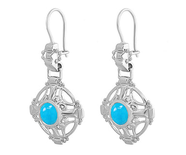 Antique Style Arts and Crafts Filigree Turquoise Earrings in Sterling Silver - alternate view