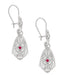 Side of Art Deco Filigree Dangling Sterling Silver Ruby and Diamond Vintage Earrings - E178WR