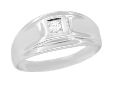 1950's Design Men's Mid Century Retro Moderne Diamond Ring in 14 Karat White Gold