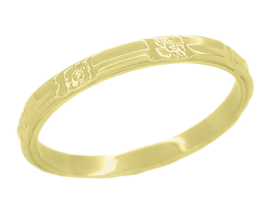 Art Deco 14 Karat Yellow Gold Geometric Floral Wedding Ring - Size 10.5