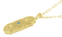 1920's Filigree Art Deco Aquamarine Pendant Necklace in Sterling Silver with Yellow Gold Vermeil