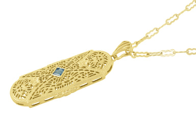 1920's Filigree Art Deco Aquamarine Pendant Necklace in Sterling Silver with Yellow Gold Vermeil - alternate view