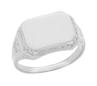 Victorian Antique Style Rectangle Seal Signet Ring in 14 Karat White Gold