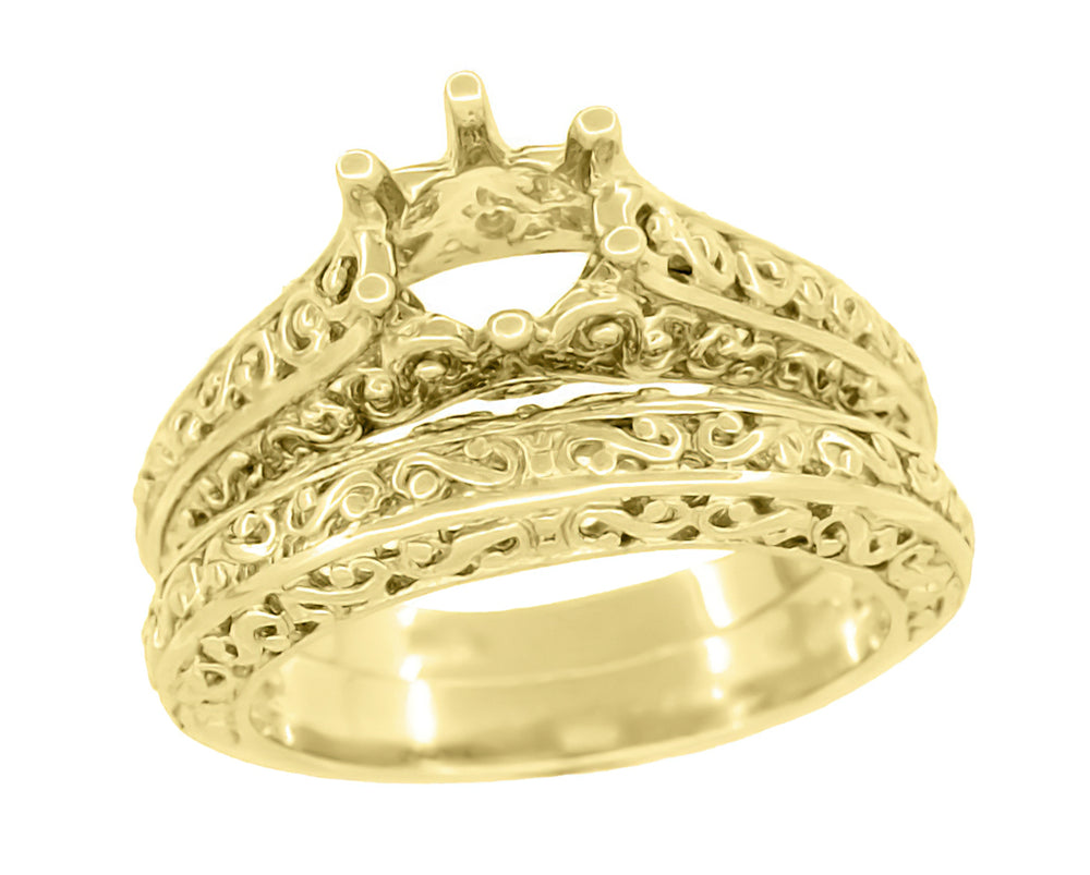Flowing Scrolls Edwardian 14K Yellow Gold Filigree Antique Style Engagement Ring Mounting for a 1.25 - 2.00 Carat Diamond - Item: R1196Y125 - Image: 5