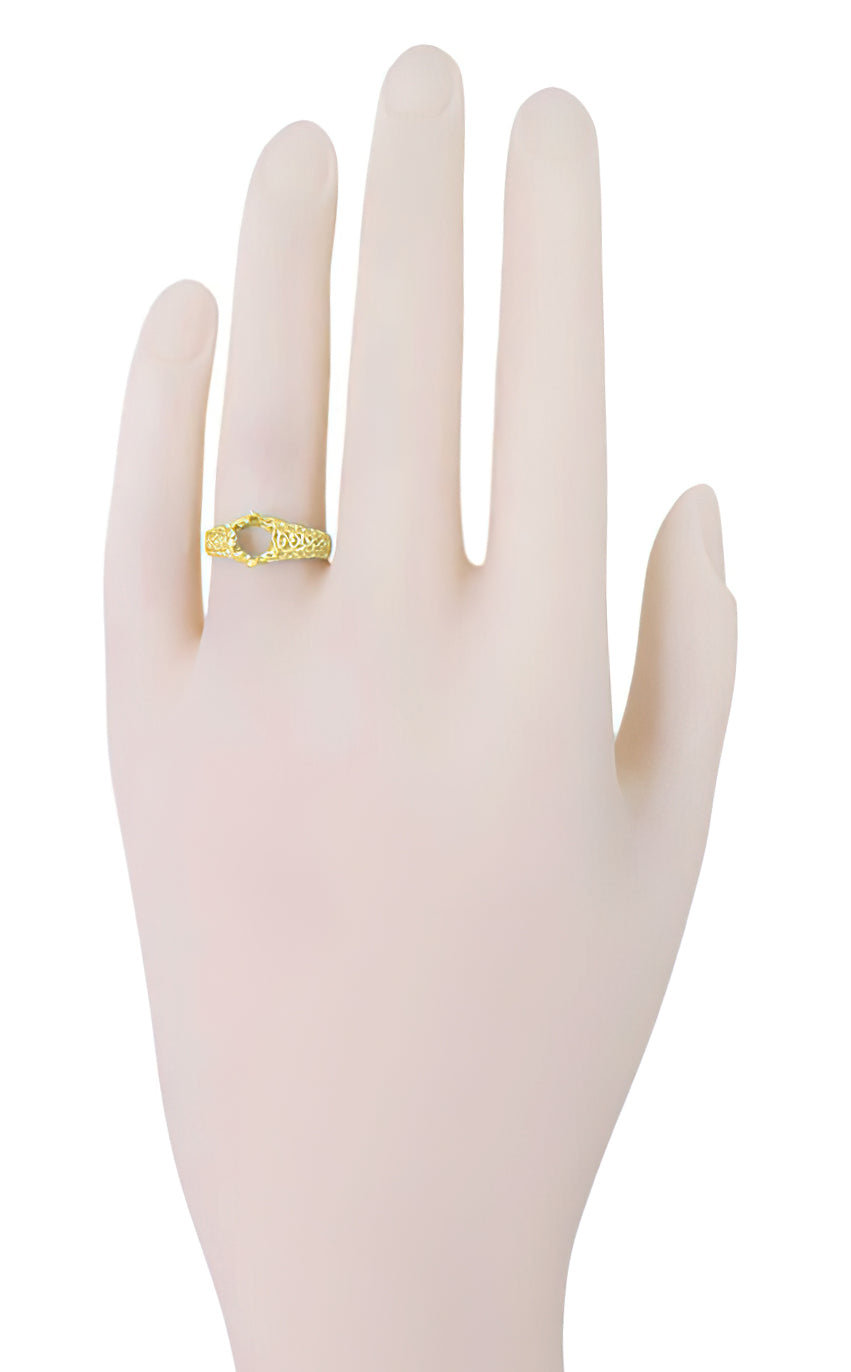 Flowing Scrolls Edwardian 14K Yellow Gold Filigree Antique Style Engagement Ring Mounting for a 1.25 - 2.00 Carat Diamond - Item: R1196Y125 - Image: 4