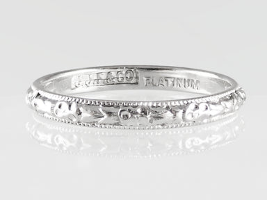 1920's Sculptured Floral Antique Wedding Ring in Platinum - Size 4.50 - alternate view