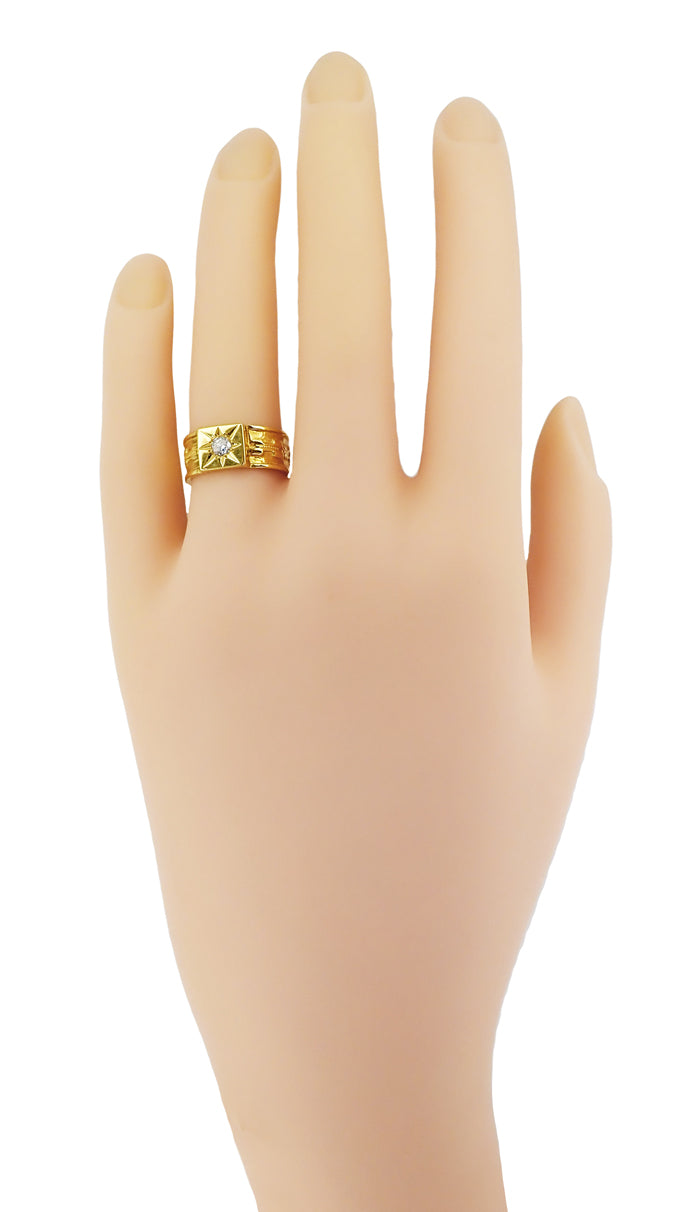 Baxter Hand Photo - Yellow Gold Victorian Antique Wide Diamond Wedding Ring
