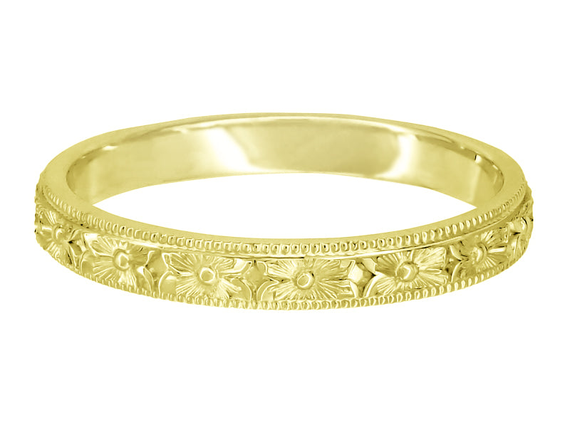 Yellow Gold Vintage Carved Pansy Flowers Edwardian Wedding Ring - Item: R1234Y - Image: 2