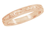 Antique Style Victorian Acanthus Engraved Wedding Band in 14 Karat Rose Gold - 3mm