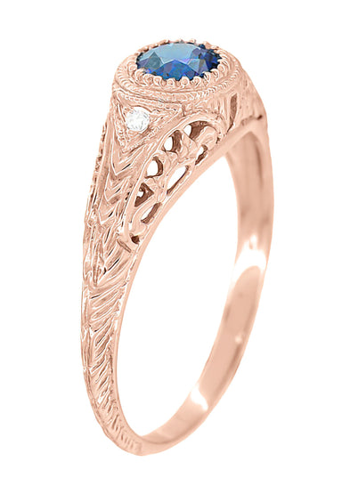 14 Karat Rose Gold Art Deco Filigree Lab Created Alexandrite Engagement Ring With Side Diamonds - alternate view