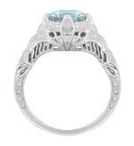 Art Deco Engraved Filigree Aquamarine Engagement Ring in 14 Karat White Gold -  1.25 Carat